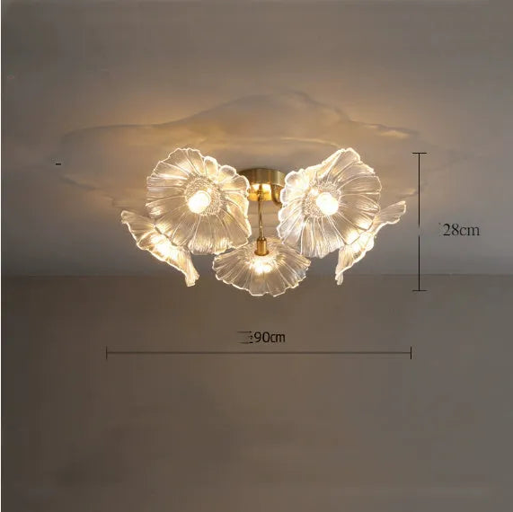 Modern decorative flower ceiling lamp with multiple purple or white flower heads for living room lighting