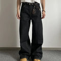 Black retro loose wide-leg jeans with straight-leg cut and mid waist
