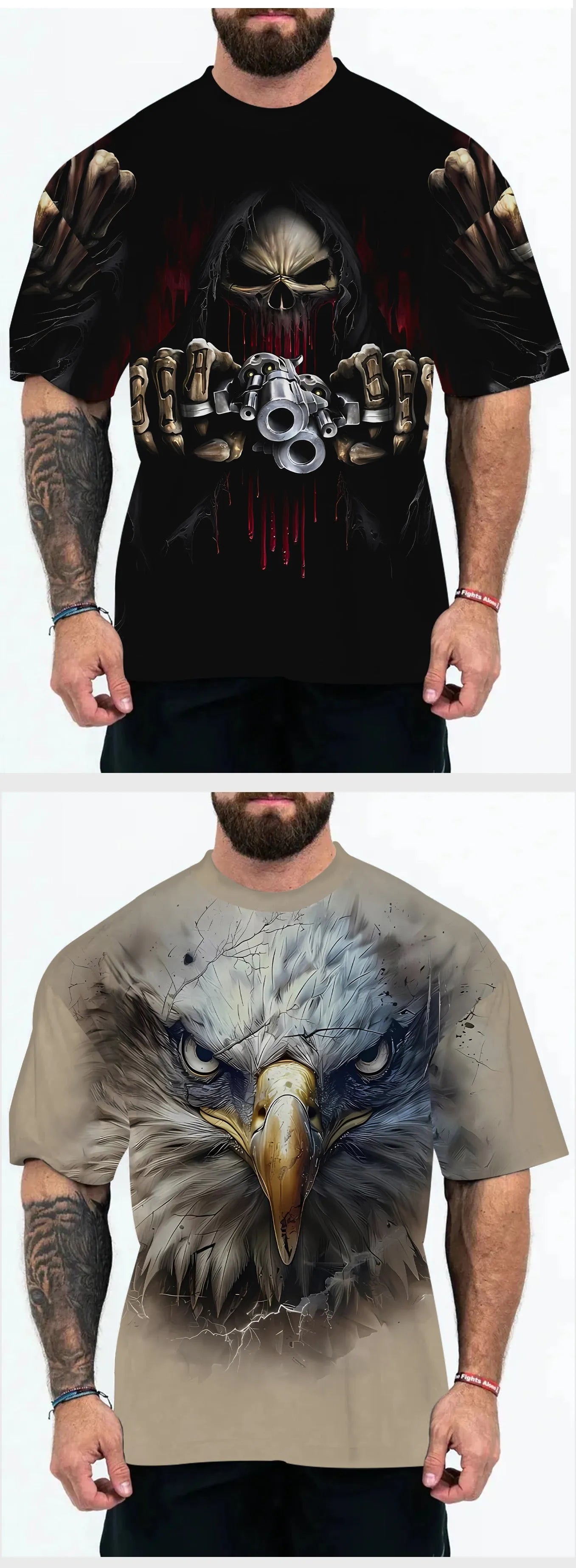 Men's loose fit casual t-shirt with coloured letter or eagle head graphic on chest.