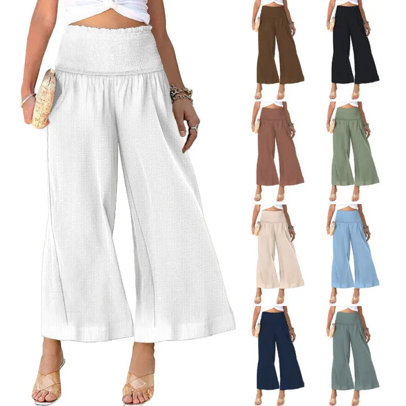 Women's high waist cotton trousers with pleated detail in cropped straight-leg style