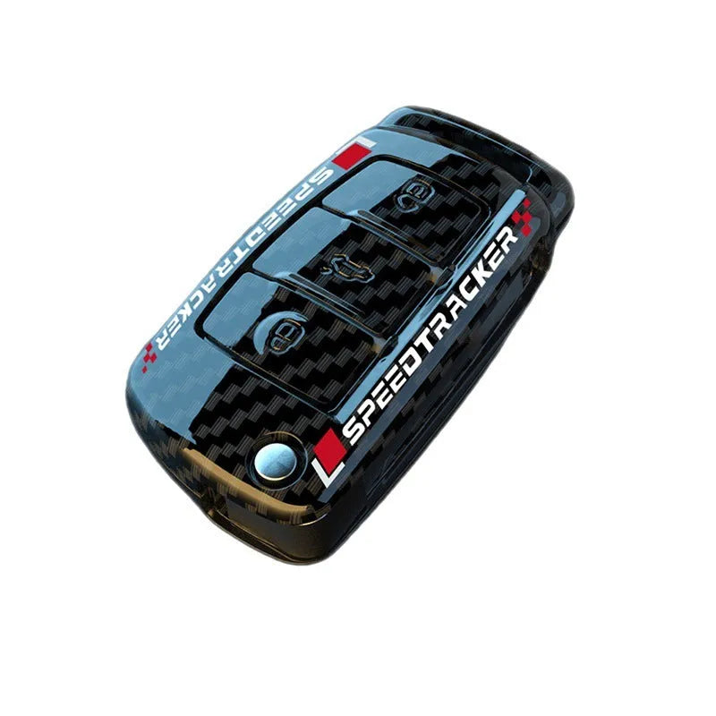 Carbon fibre style car key cover in carbon and white colours with mirror element