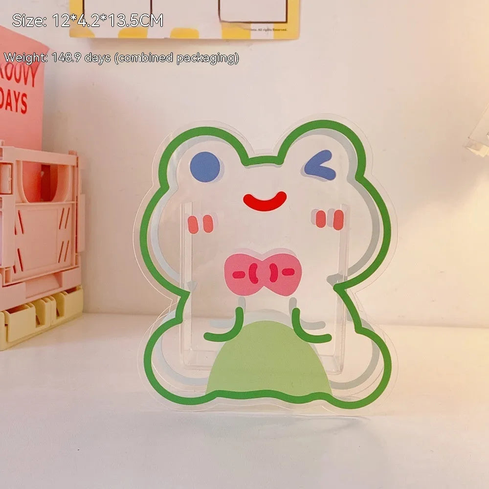 Clear square acrylic storage box with cute cartoon design options including strawberry rabbit and poached egg