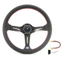 Leather 14-inch steering wheel with concave centre design, black skeleton frame option
