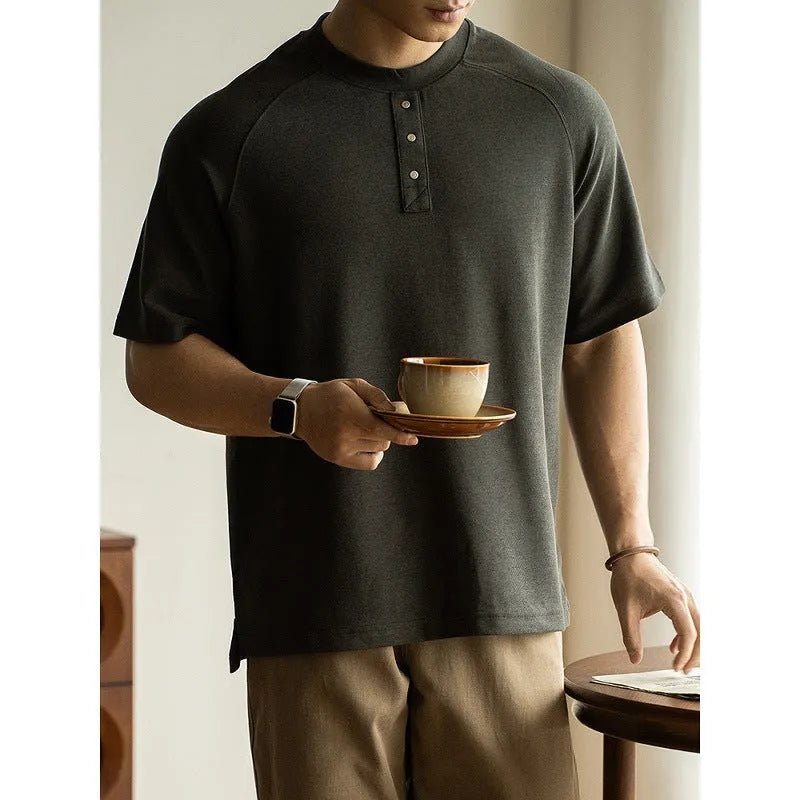 Casual loose top with raglan sleeves in terry texture fabric, shown in neutral colours