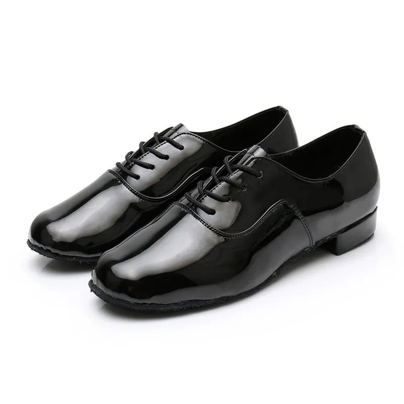 Men's black dancing shoes with calf leather soles for indoor dance and fitness activities