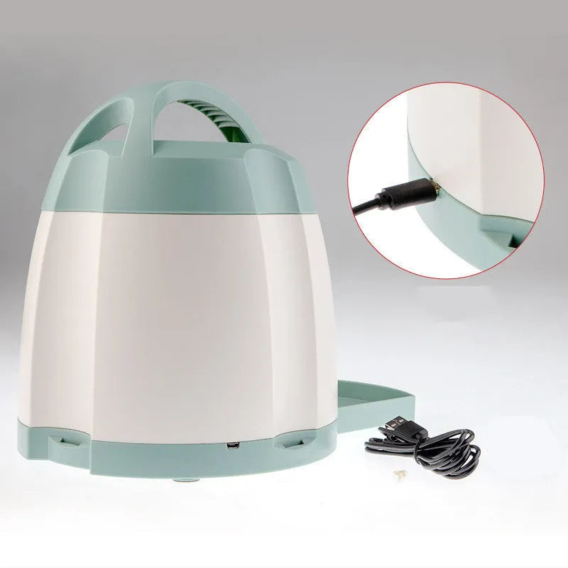 Light green automatic dog feeder with push button, USB powered, 20x20x24cm, non-toxic material