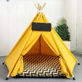 Striped flax and linen pet teepee tent with cushion for small dogs or cats