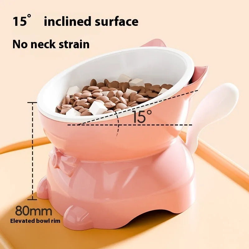 Stainless steel oblique angle cat bowl with non-slip base in four colour options