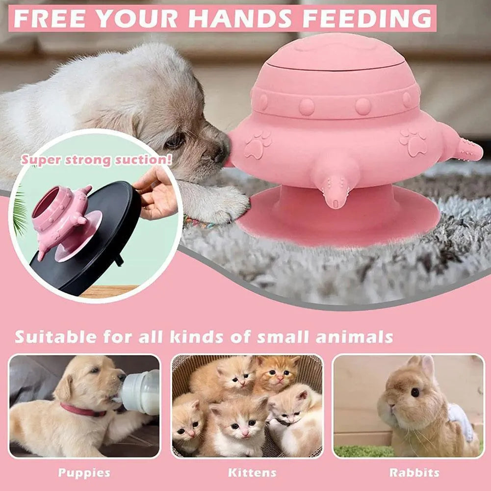 Pink silicone pet nursing device with bionic breast design and four nursing pacifiers