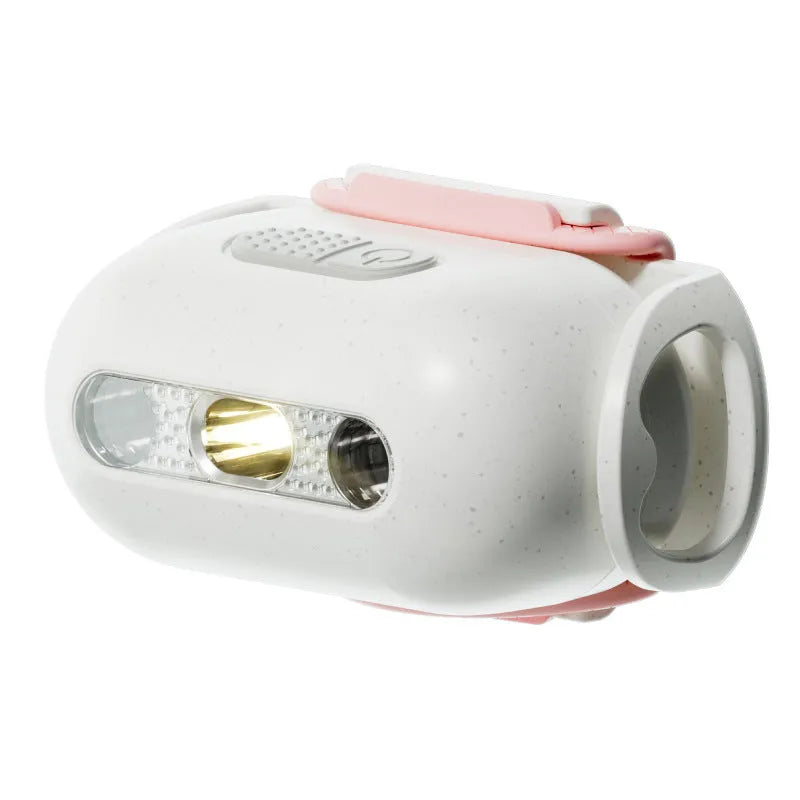 Pet luminous collar light attached to dog collar with four colour pattern options displayed