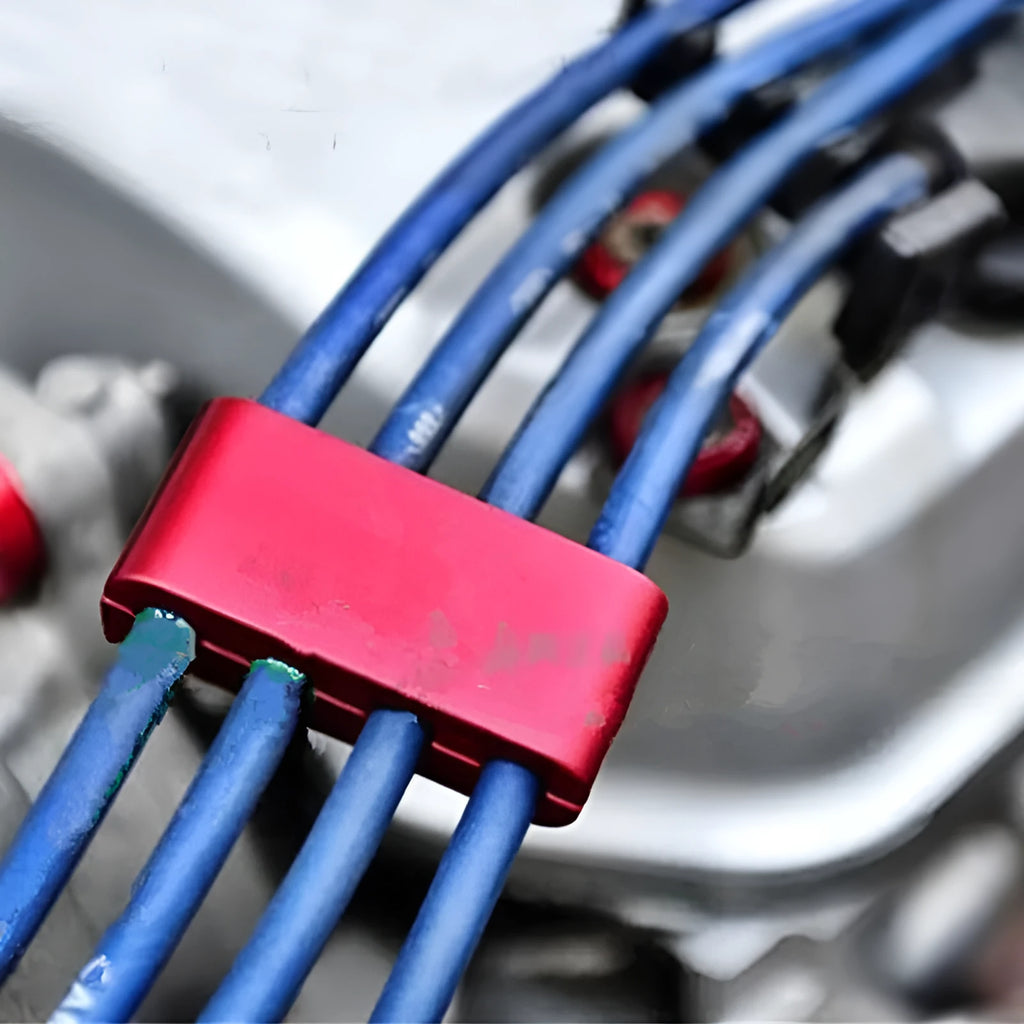 Three-piece metal car modification clamp in six colour options showing 55x30x25mm dimensions