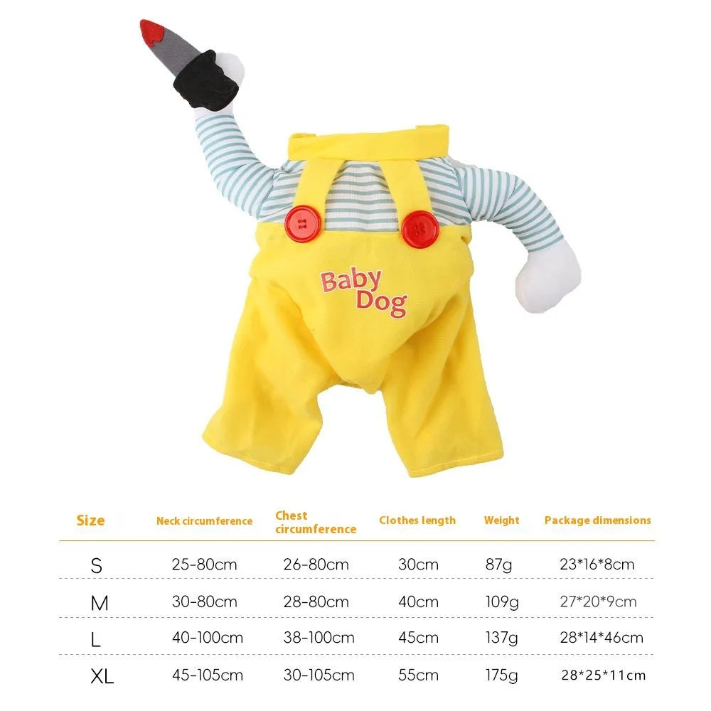 Yellow knife assassin costume clothing for cats on pet model showing design details