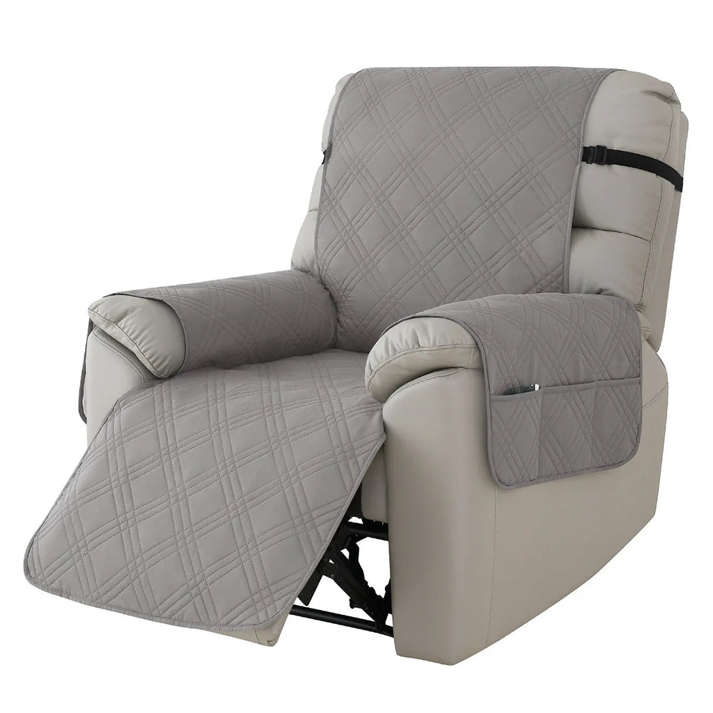 Quilted waterproof sofa cover for a Chivas massage chair in a navy blue colour.
