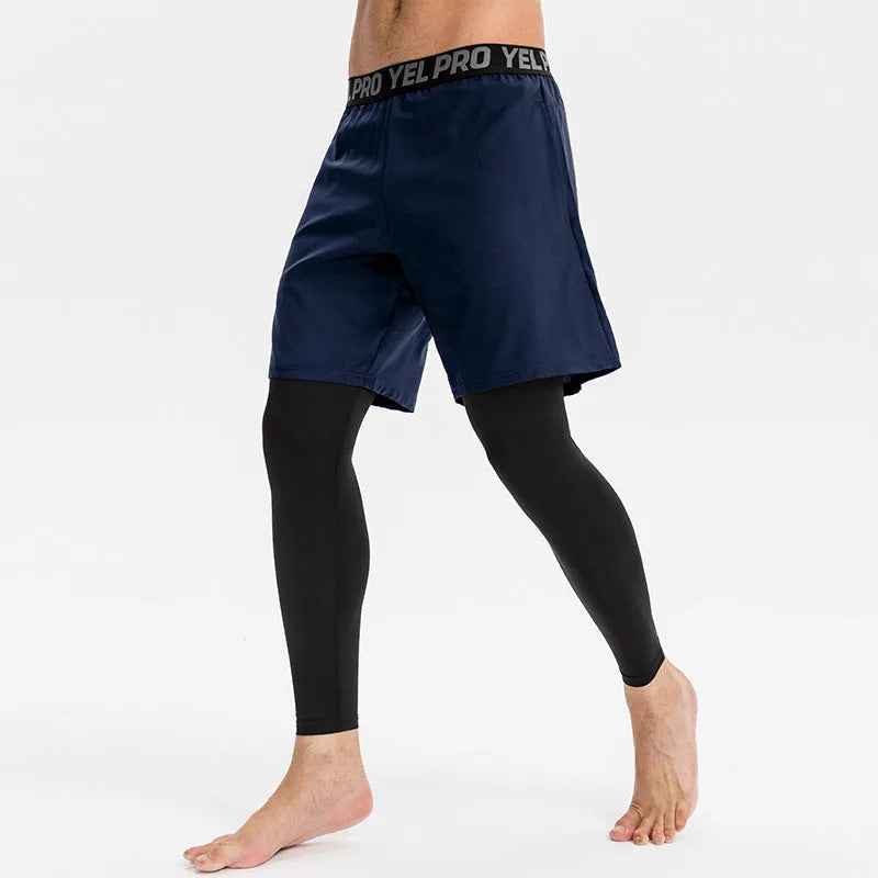Men's grey quick-drying elastic tight sports pants for fitness and running