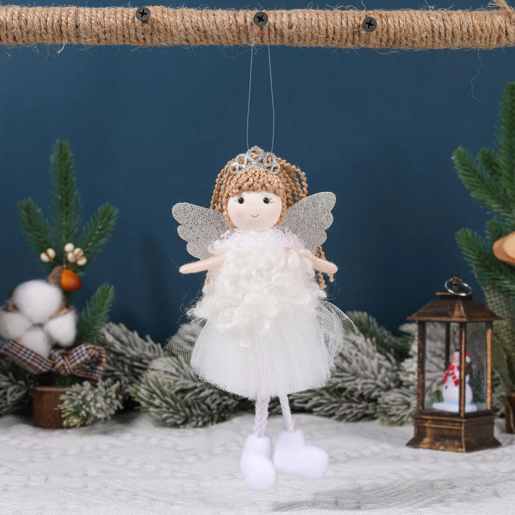 Christmas angel girl pendant cloth hair tie elastic in white, pink and khaki colours