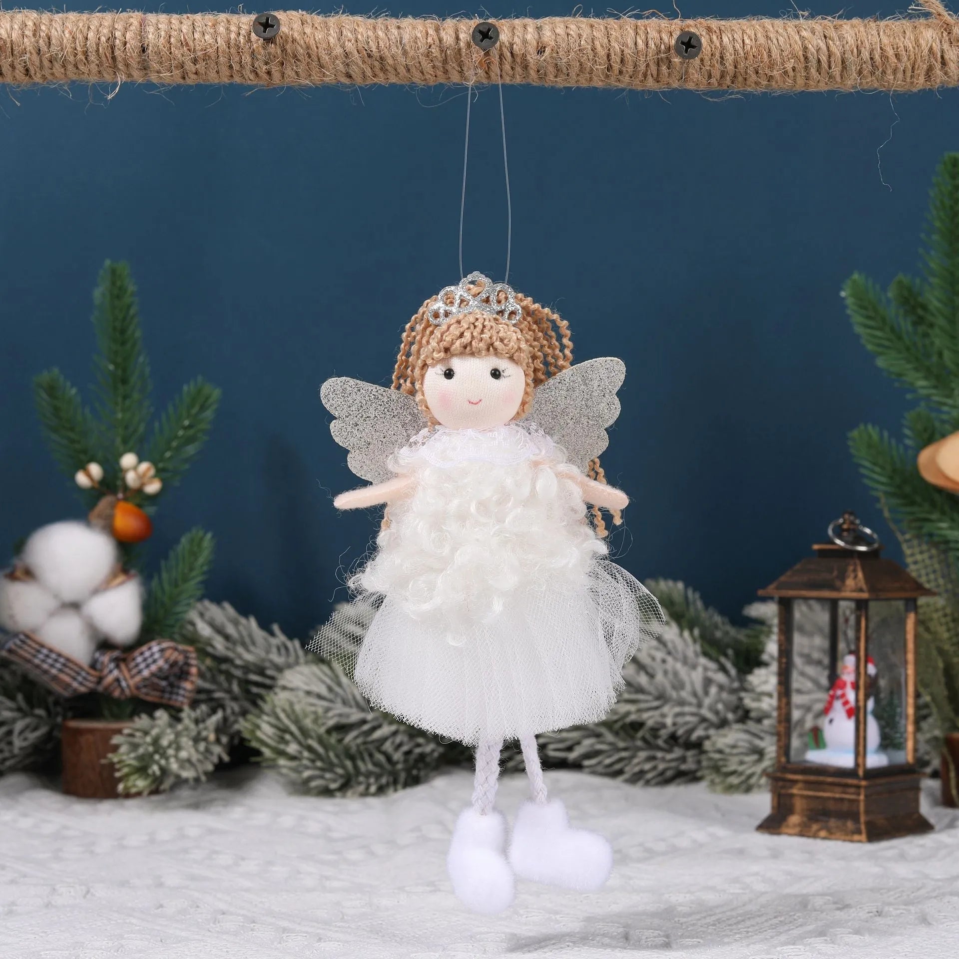 Christmas angel girl pendant cloth hair tie elastic in white, pink and khaki colours