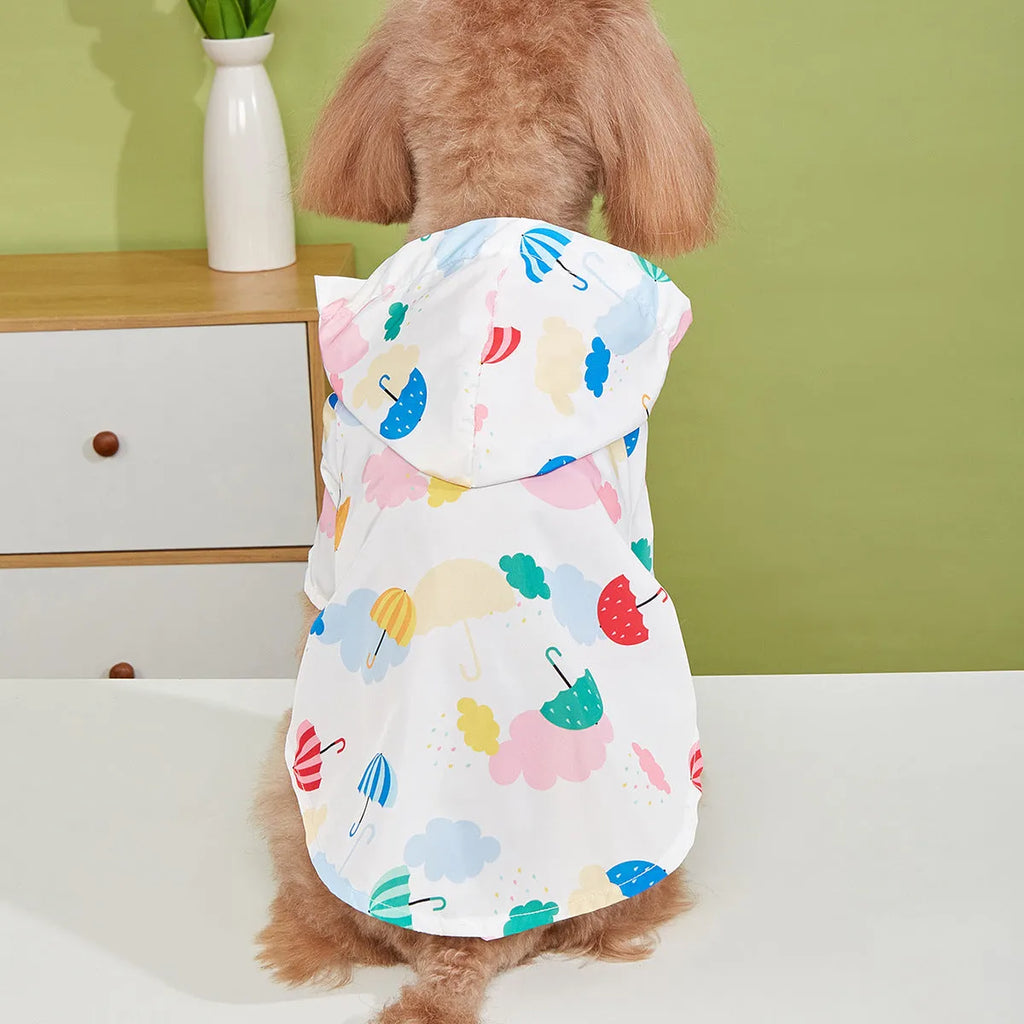 Colourful cartoon umbrella pattern polyester raincoat for a dog or cat.