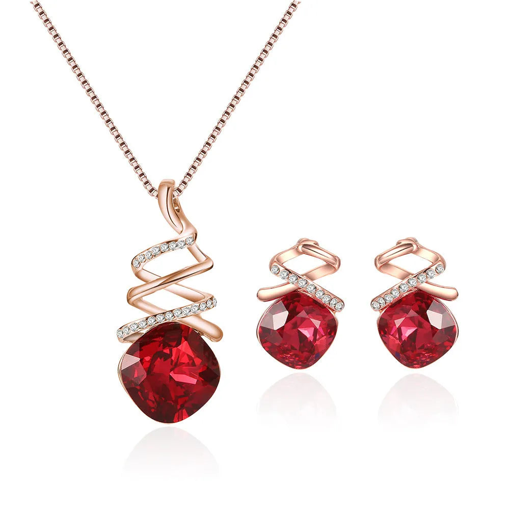 Women's bridal jewellery set with necklace and earrings featuring water wave chain