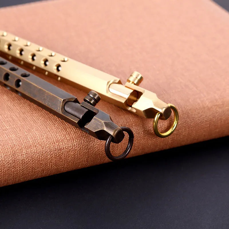 Brass hexagonal bolt pen with six-angle barrel showing brass natural colour finish