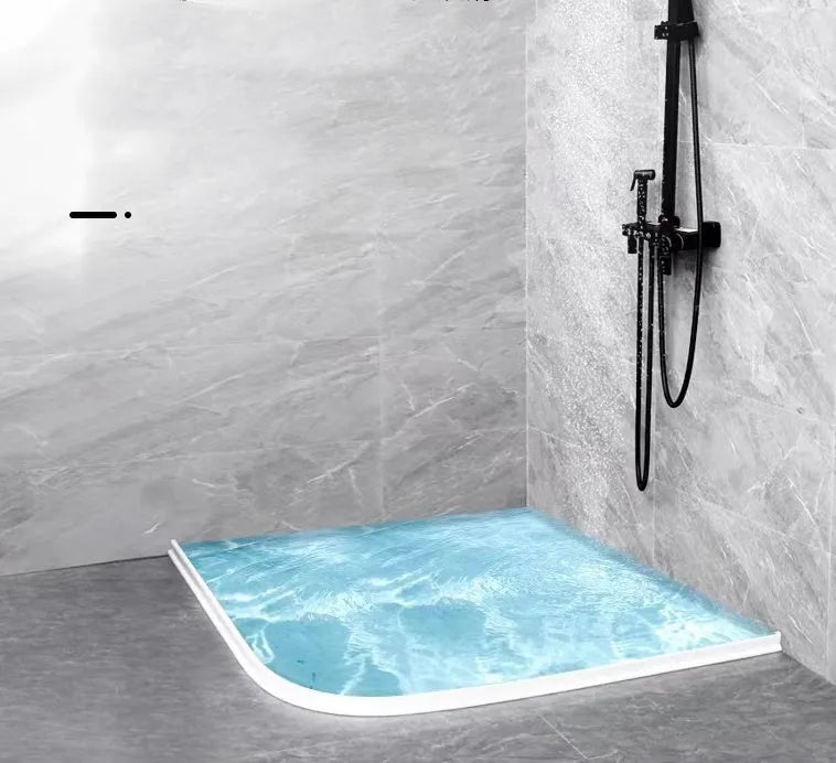 Flexible silicone bathroom water blocking strip in white, black, and grey colours showing 30mm width dimension
