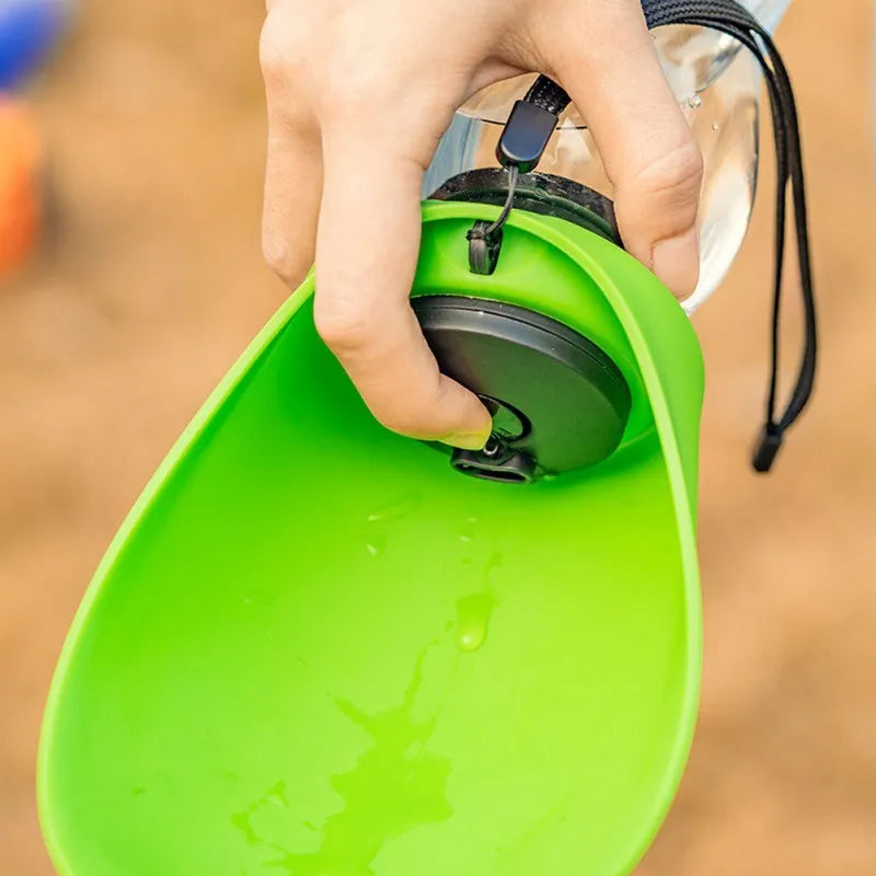 Plastic pet water bottle with drinking bowl in fruit green colour showing 680ml capacity