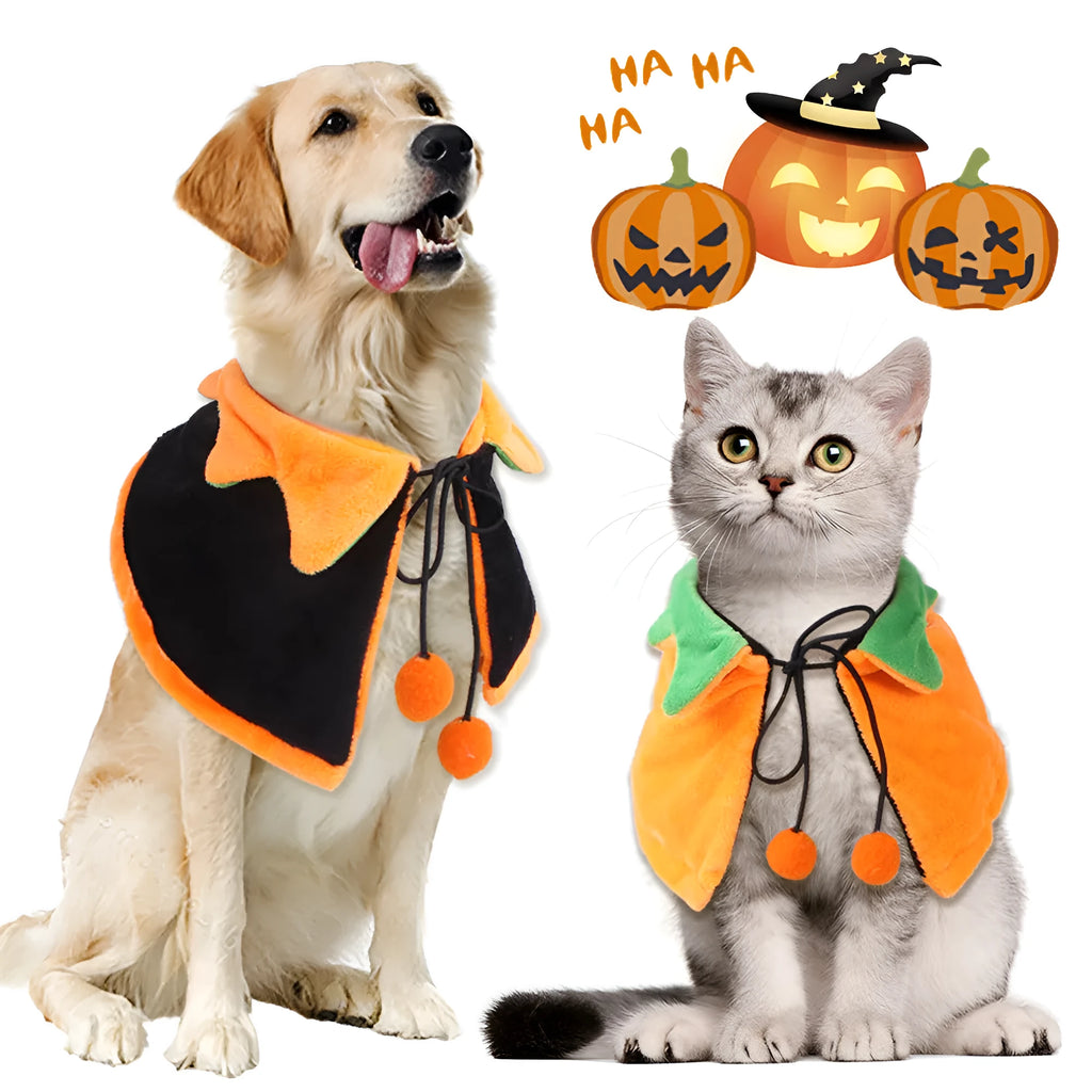 Halloween pumpkin double-sided cloak costume for dog or cat in plush material