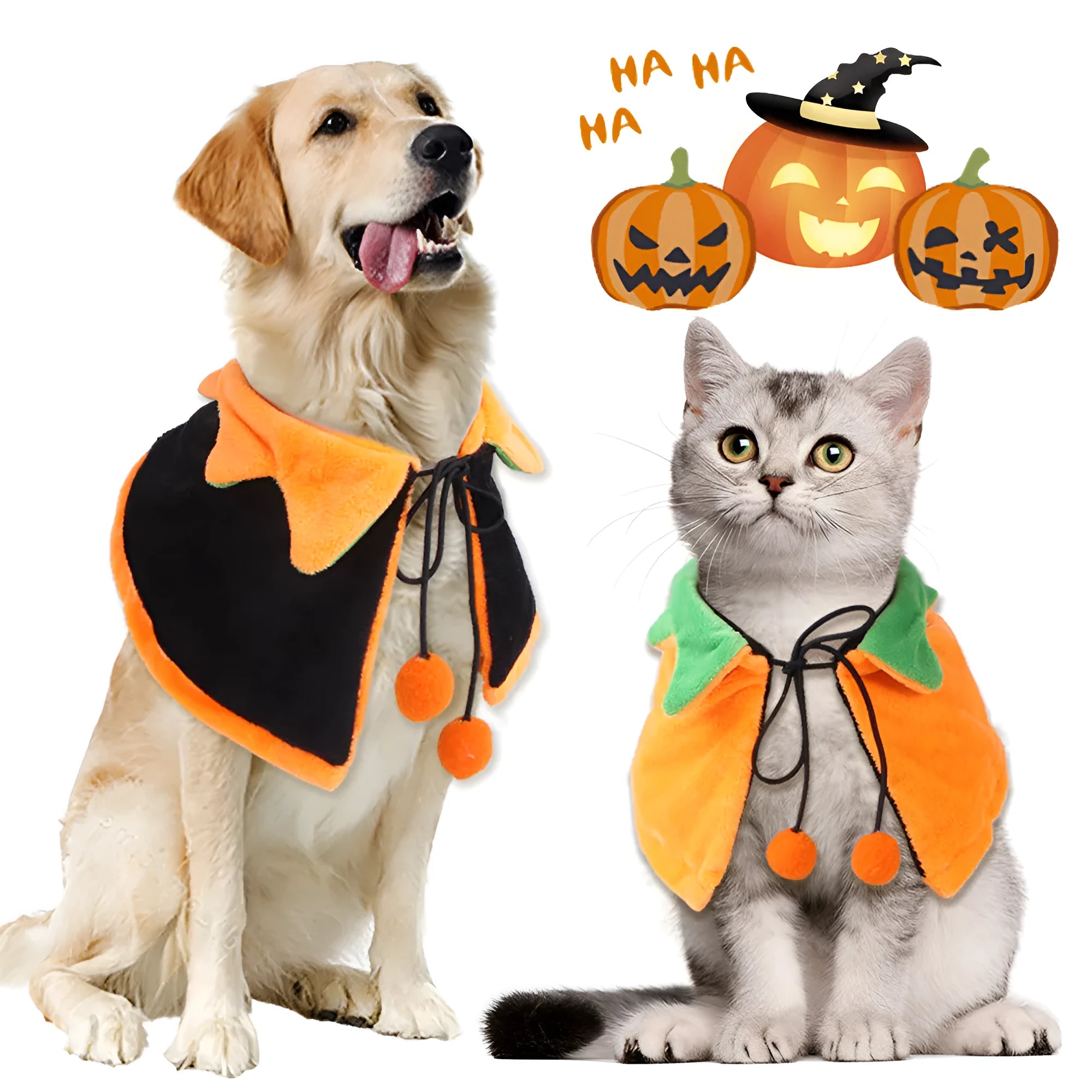 Halloween pumpkin double-sided cloak costume for dog or cat in plush material