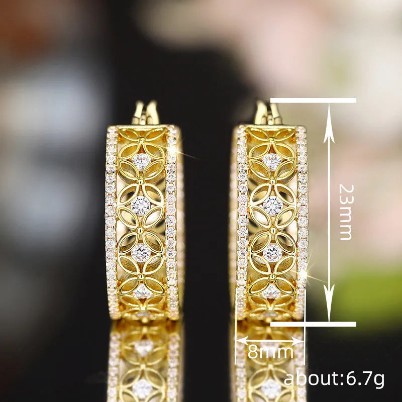 Yellow gold geometric horse eye flower butterfly clip-on copper earrings for women