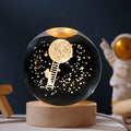 Illuminated starry sky crystal ball on round wooden base, USB-powered desktop ornament