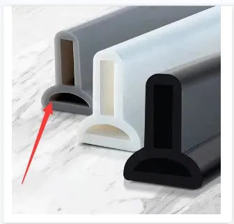 Flexible silicone bathroom water blocking strip in white, black, and grey colours showing 30mm width dimension