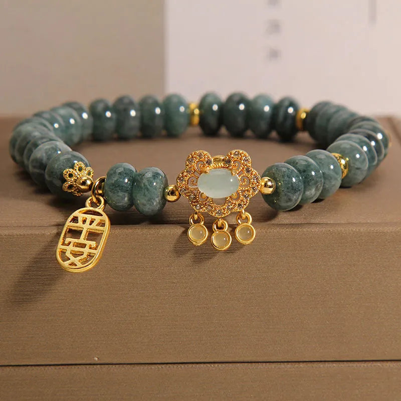 Natural emerald jade bracelet with abacus beads design and safety lock closure