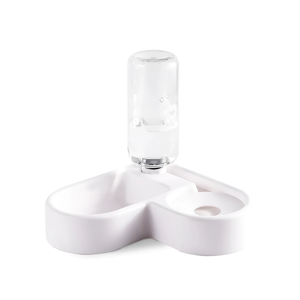 White automatic pet water fountain for cats and dogs on a floor.