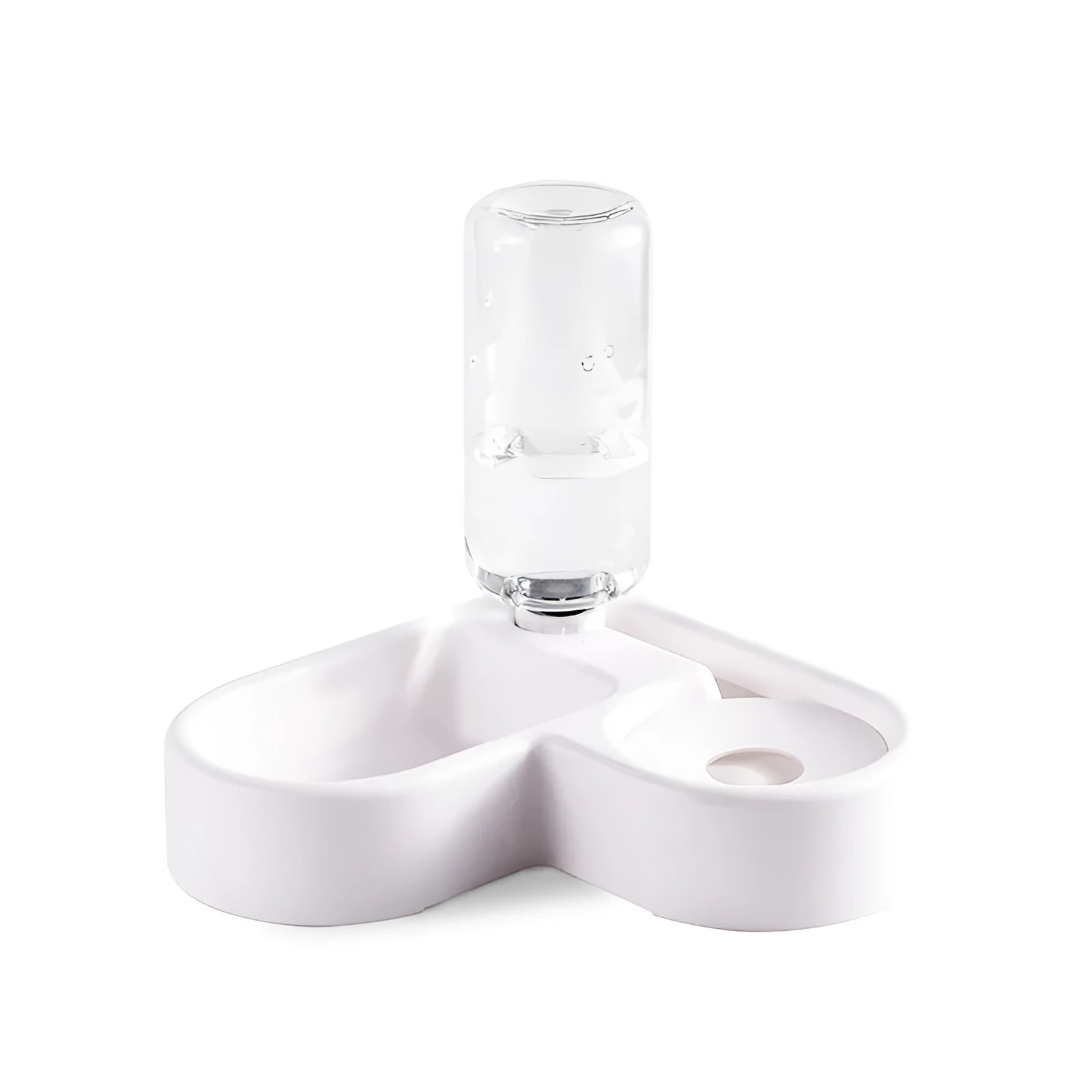 White automatic pet water fountain for cats and dogs on a floor.