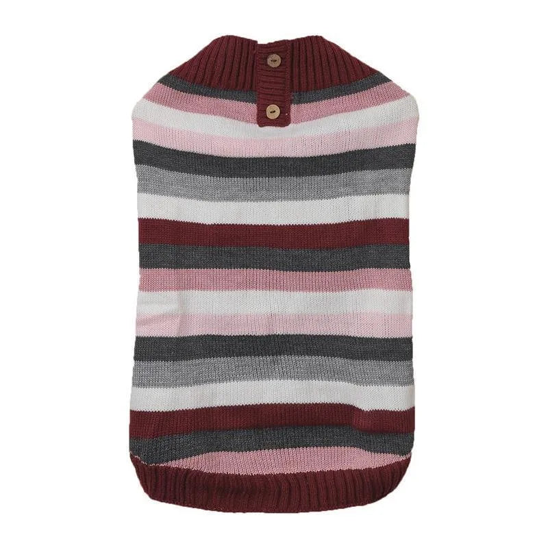 Grey dog sweater with a horizontal zipper and button pocket on a small dog.