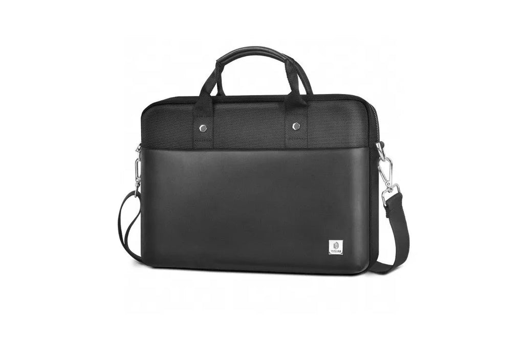 Black multi-pocket Oxford cloth laptop backpack showing organisers and lock, sized for 14-inch or 15.6-inch laptops.