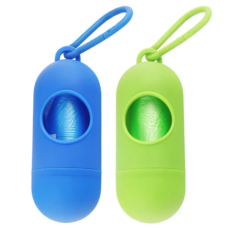 Compact plastic dog poo bag holder with Velcro strap and metal side hook