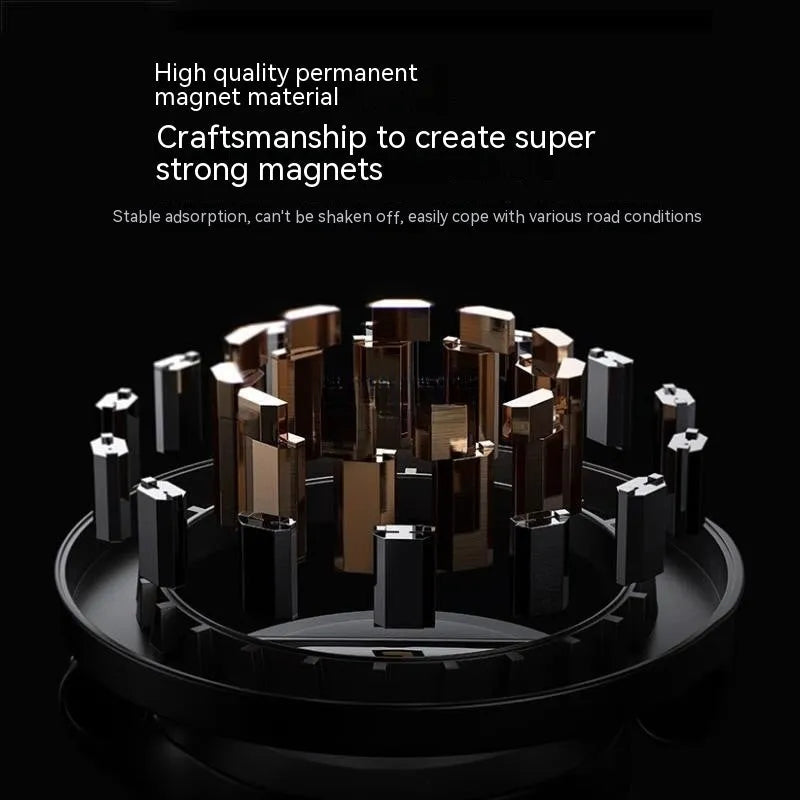 Magnetic car phone mount in Qian colour showing foldable all-metal design for dashboard installation