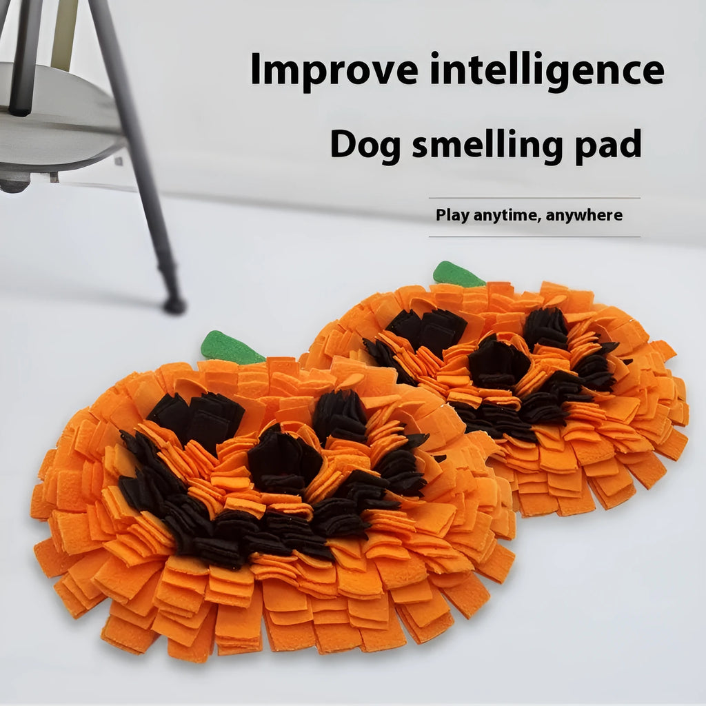 Orange pumpkin-shaped pet training mat with wool padding for dog slow feeding