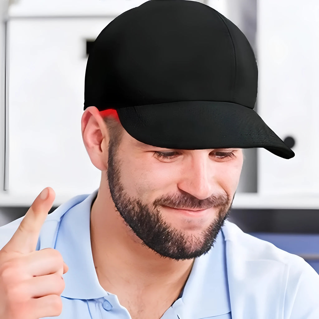 Black infrared duckbill cap with 180 LED red lights for hair growth therapy