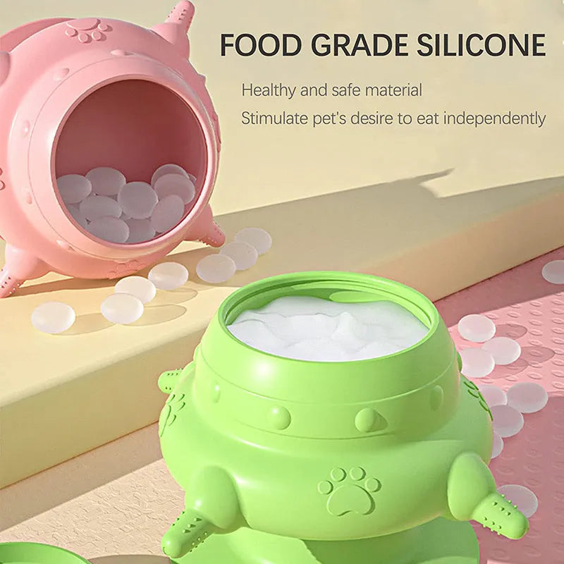 Pink silicone pet nursing device with bionic breast design and four nursing pacifiers