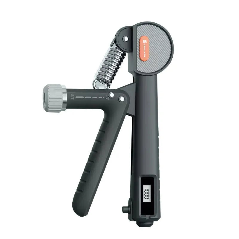 Adjustable count spring hand grip strength trainer in ivory white, black, or green.