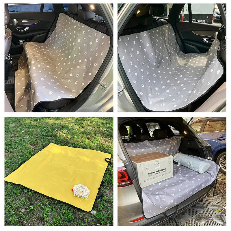 Car rear seat pet mat with water resistant isolation padding in dog bone print design