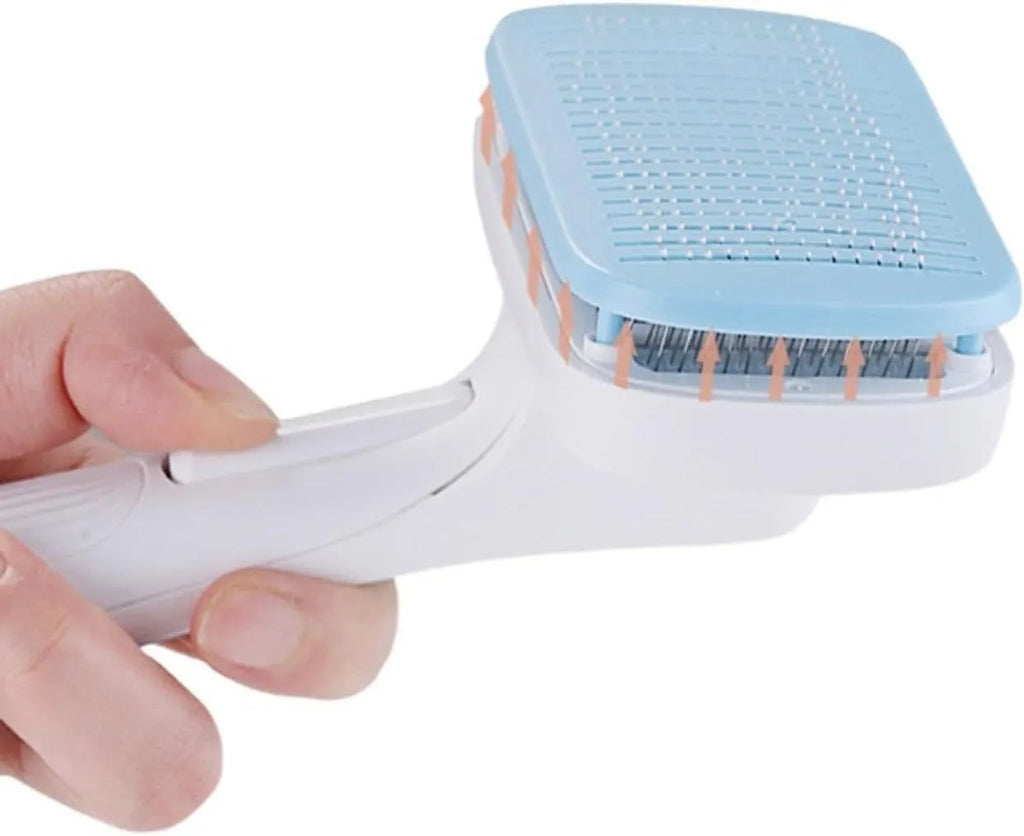 Automatic pet hair removal comb with needle brush system in blue colour option