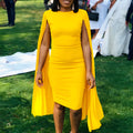 Evening gown with pleated shawl collar and round neck in high-waist design