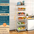 Black six-tier freestanding kitchen storage trolley with metal frame.