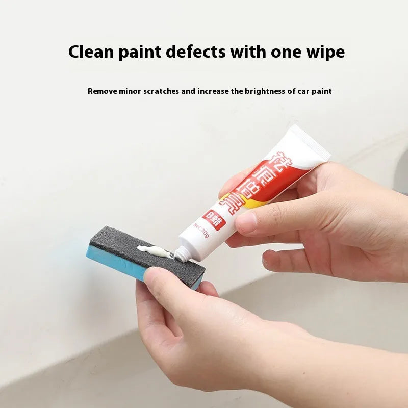 Car repair wax kit showing bottles of A wax and B wax with a frosted sponge mop for paint scratch removal and polishing.