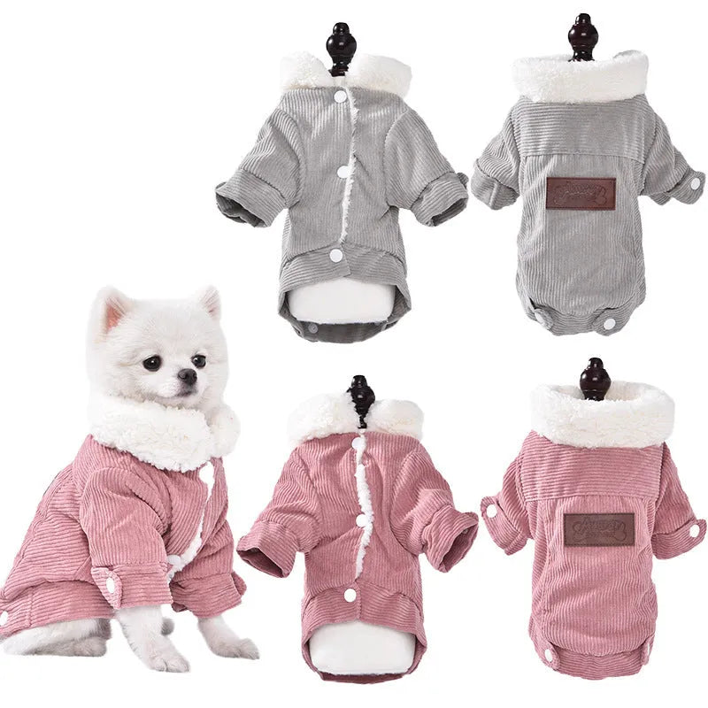 Lambswool dog vest with wool lining in grey or pink, available in six sizes for autumn and winter wear