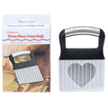 Stainless steel potato wave knife with a wavy blade on a black or white alloy handle.