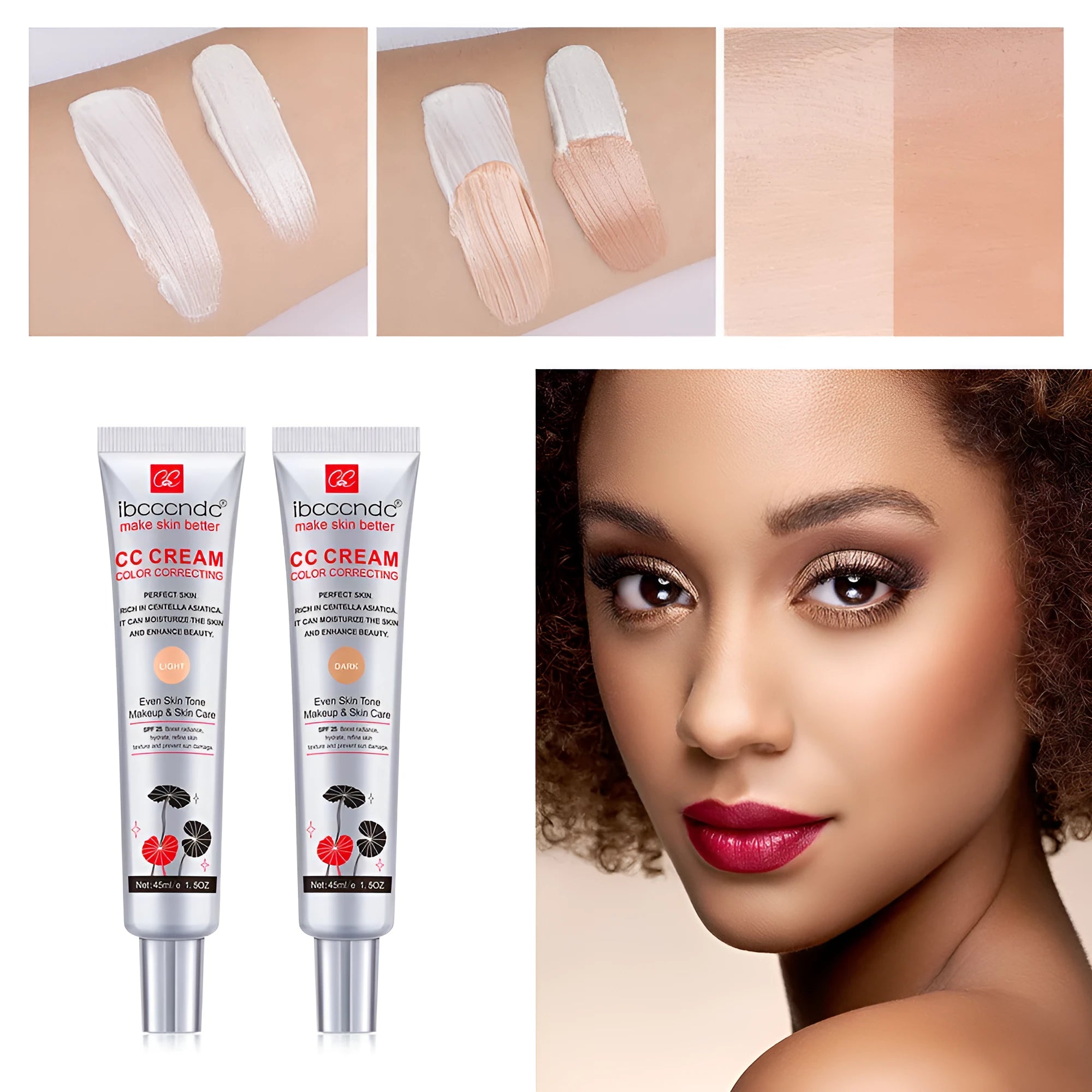 Erborian CC Cream colour correcting moisturiser tube in dark and light shades.
