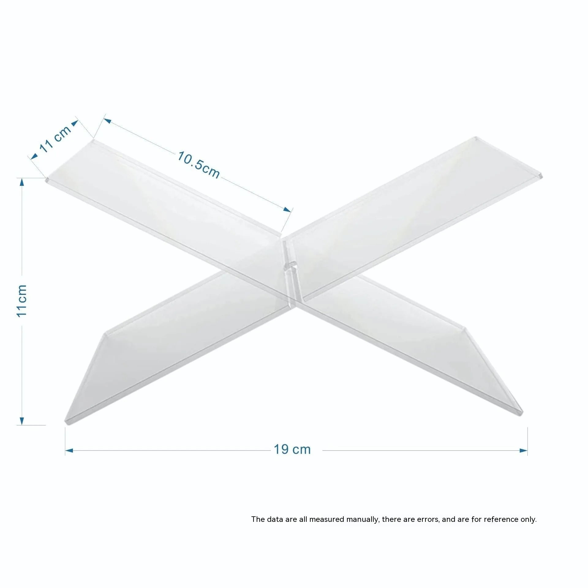 Clear acrylic X-shaped book display rack holding a book on a desktop